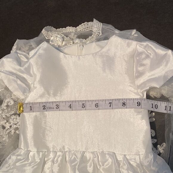Baby Infant Girls Ivory Long Party Christening Gown with Bonnet 12-18 months NEW - Picture 13 of 14